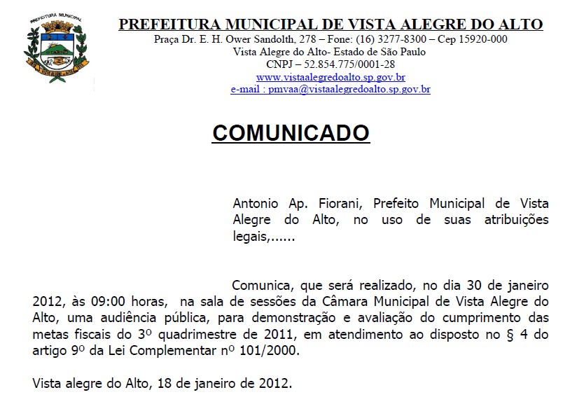 Comunicado de Audiência Pública