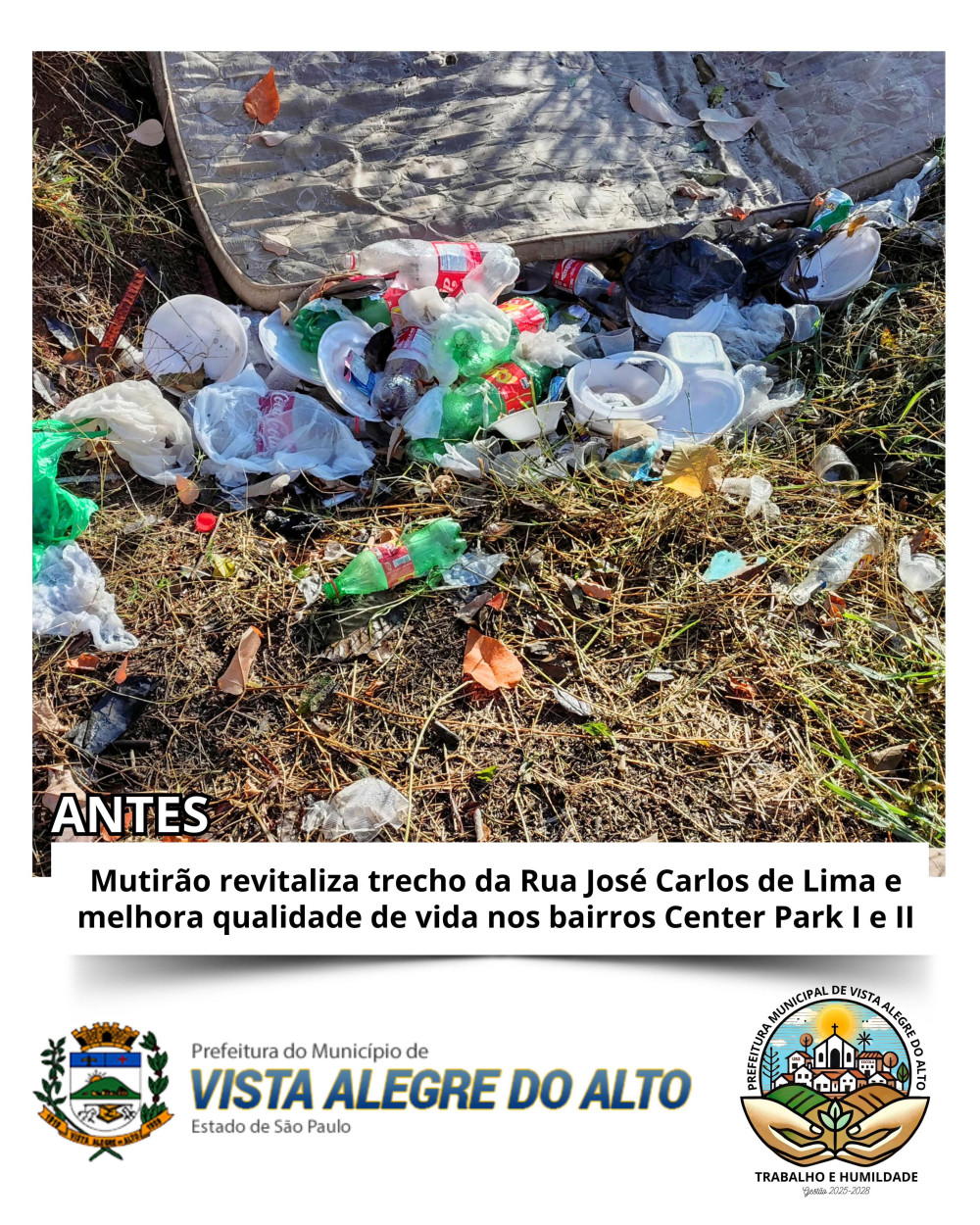 Mutirão revitaliza trecho da Rua José Carlos de Lima e melhora qualidade de vida nos bairros Center Park I e II.