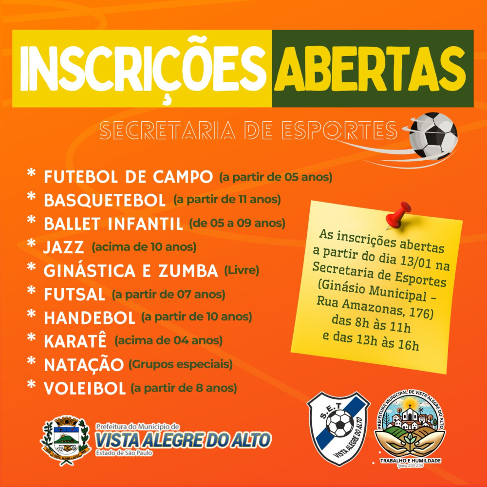 Inscrições abertas.