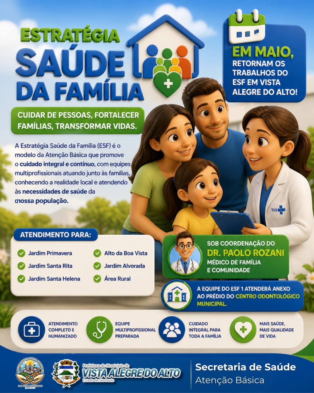 Estratégia Saúde da Família será retomada em Vista Alegre do Alto após mais de 10 anos.