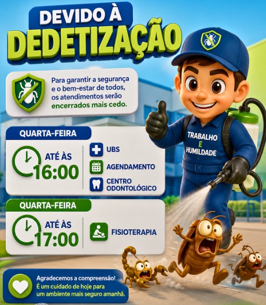 Saúde realiza dedetização preventiva em prédios públicos nos dias 8 e 10 de julho.