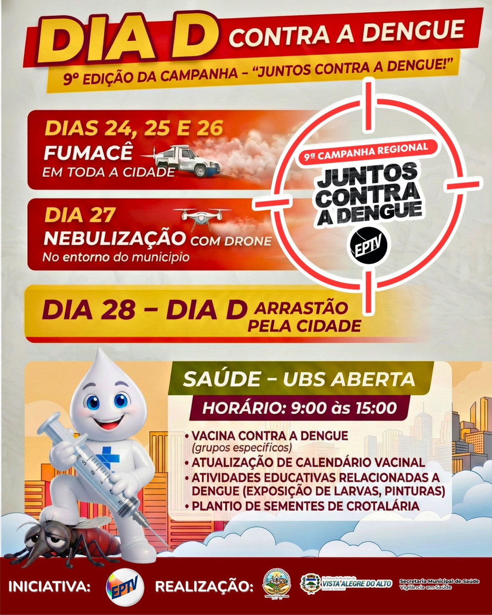 Prefeitura de Vista Alegre do Alto promove “Dia D Contra a Dengue” com ações intensificadas em fevereiro.