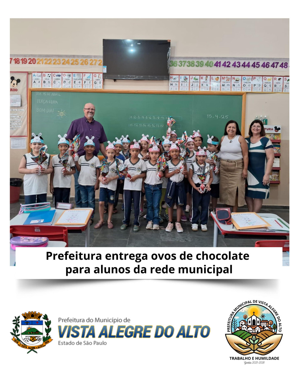 Prefeitura entrega ovos de chocolate para alunos da rede municipal.