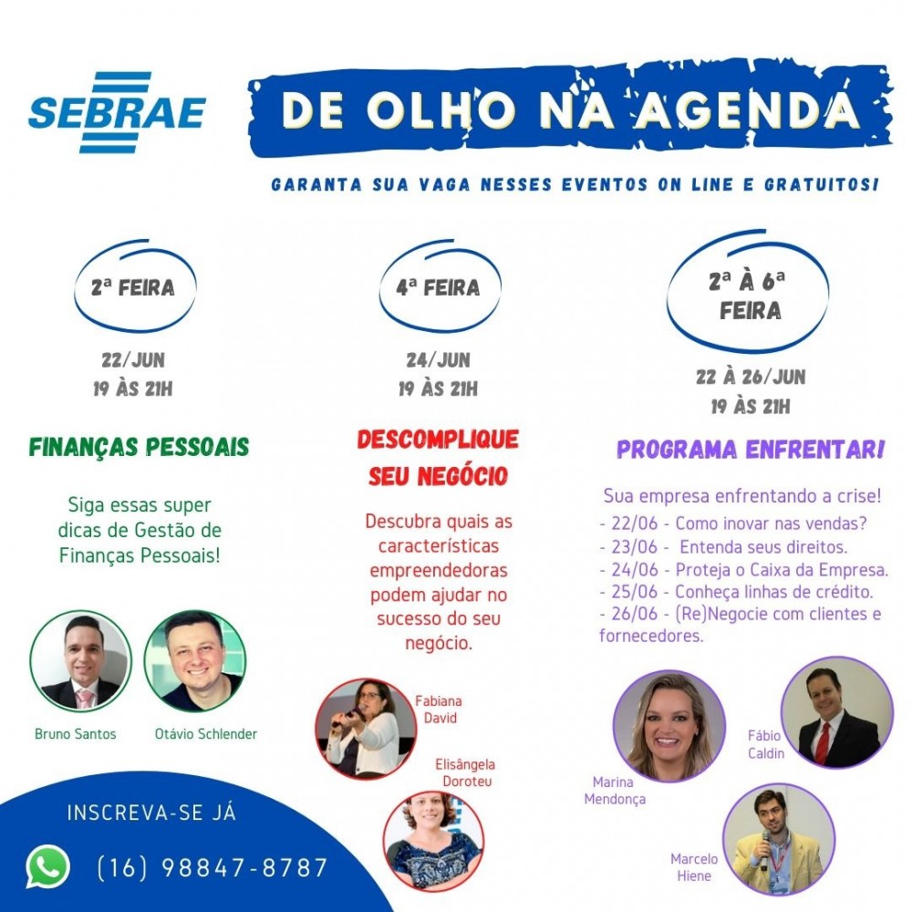 SEBRAE - De Olho na Agenda: Eventos Gratuitos Online.