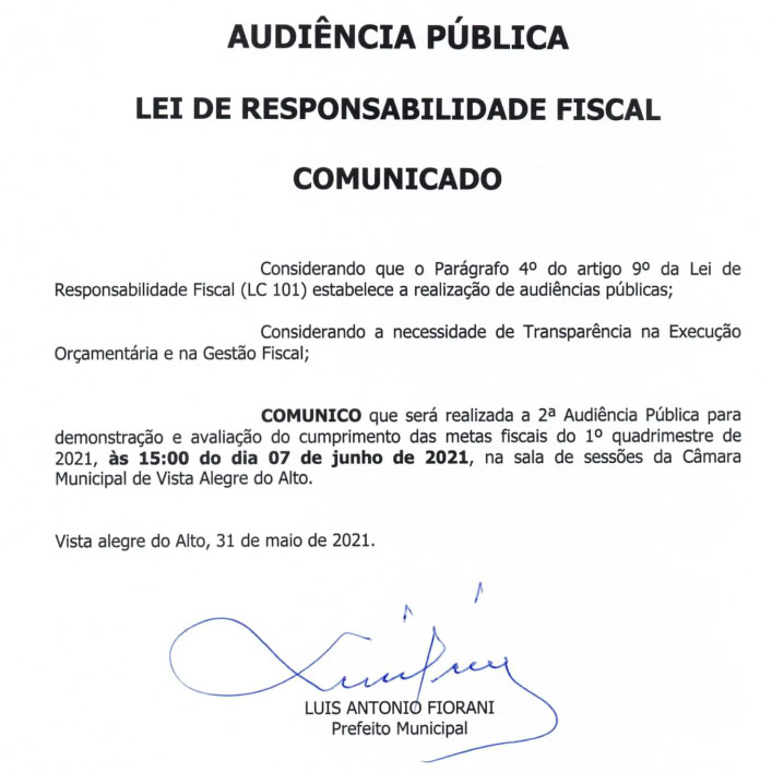Comunicado - Audiência Pública LRF.
