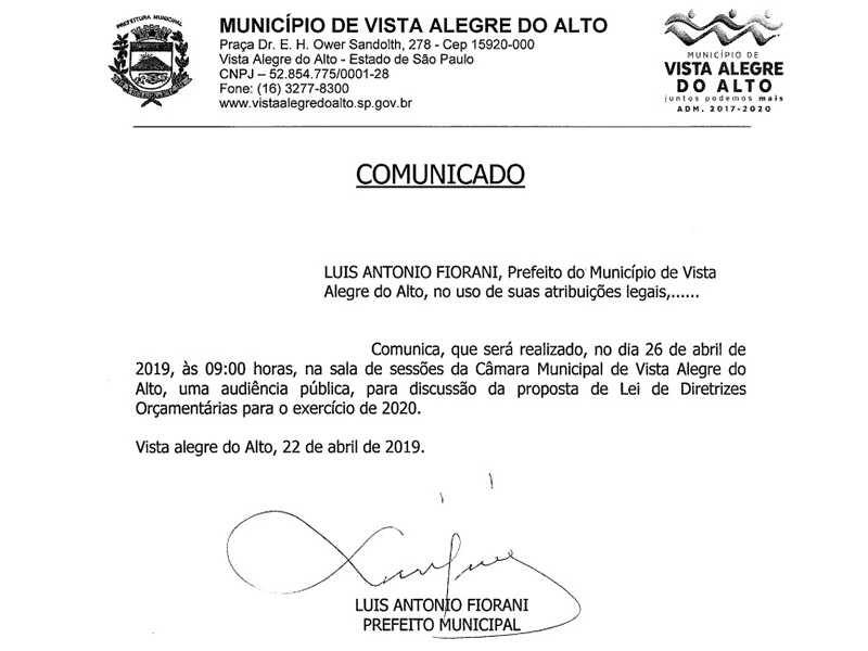 Comunicado - Audiência Pública.