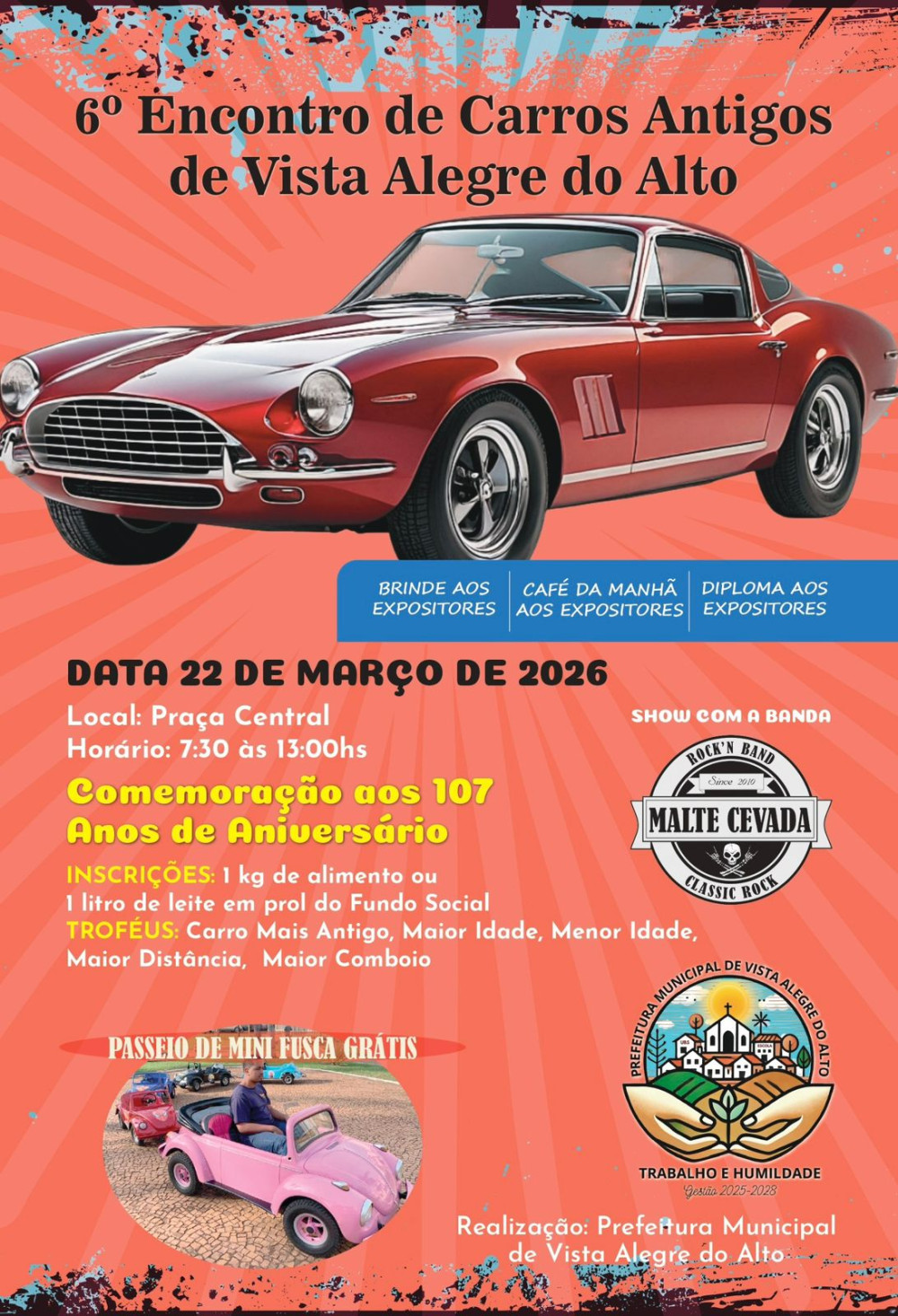 Vista Alegre do Alto recebe o 6º Encontro de Carros Antigos no mês de março.