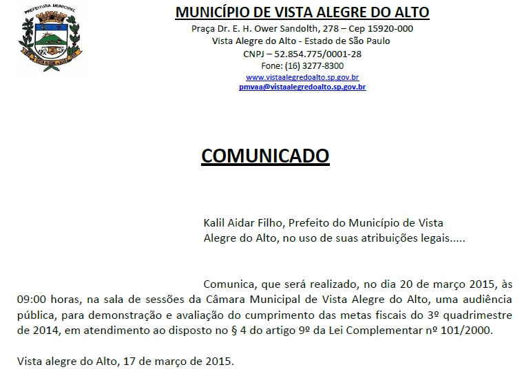 Comunicado - Audiência Pública