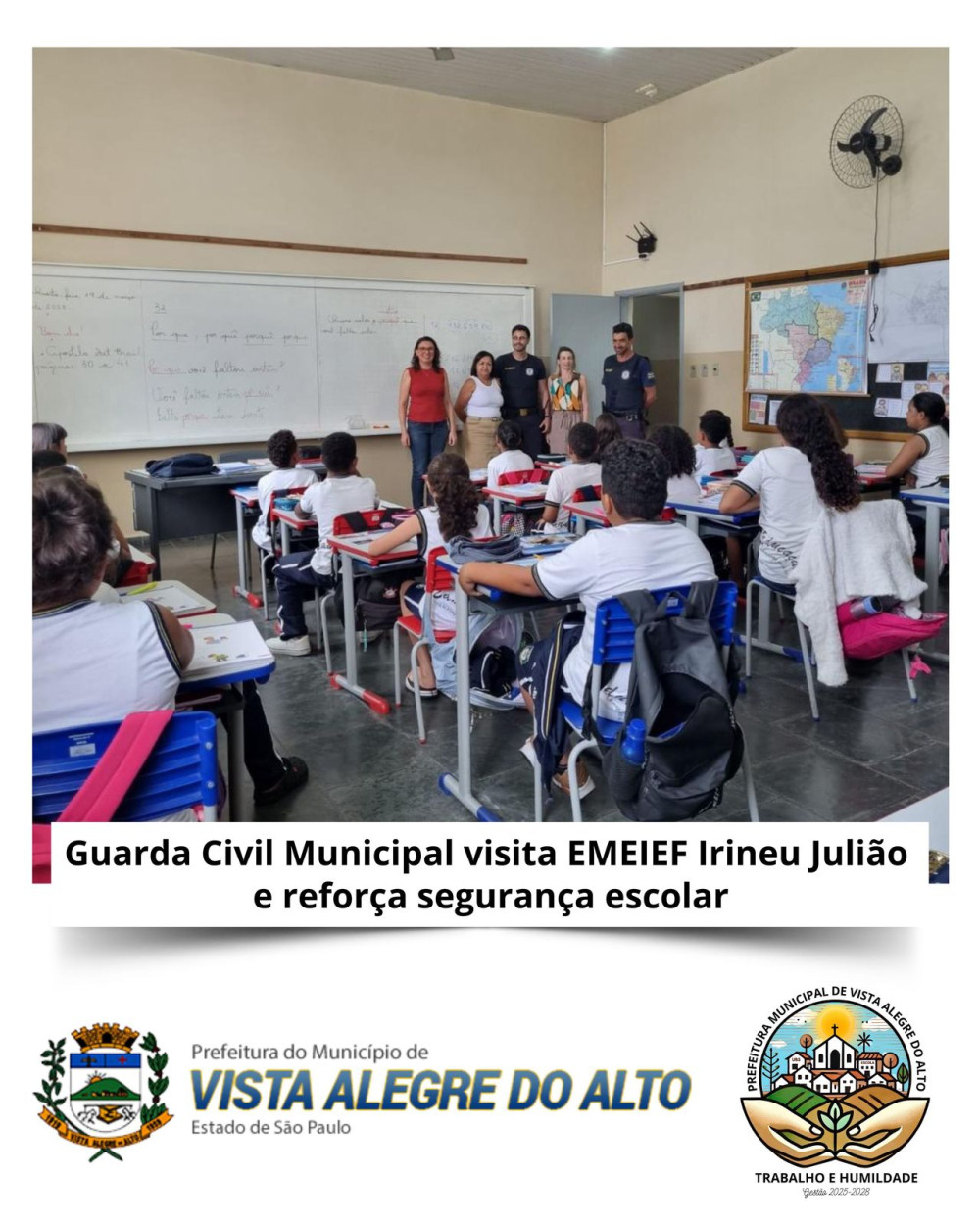 Guarda Civil Municipal visita EMEIEF Irineu Julião e reforça segurança escolar.