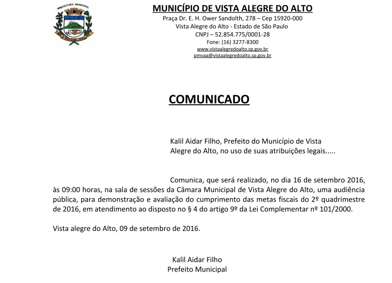 Comunicado - Audiência Pública LRF 2Q 2016.