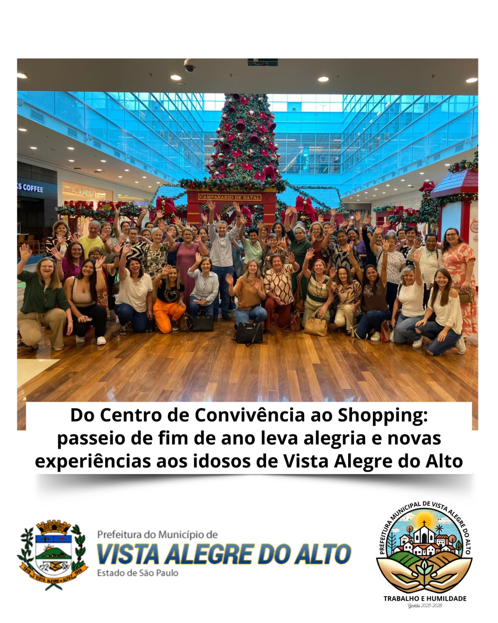 Do Centro de Convivência ao Shopping: passeio de fim de ano leva alegria e novas experiências aos idosos de Vista Alegre do Alto.