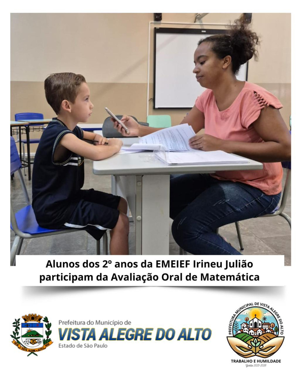 Alunos dos 2º anos da EMEIEF Irineu Julião participam da Avaliação Oral de Matemática.