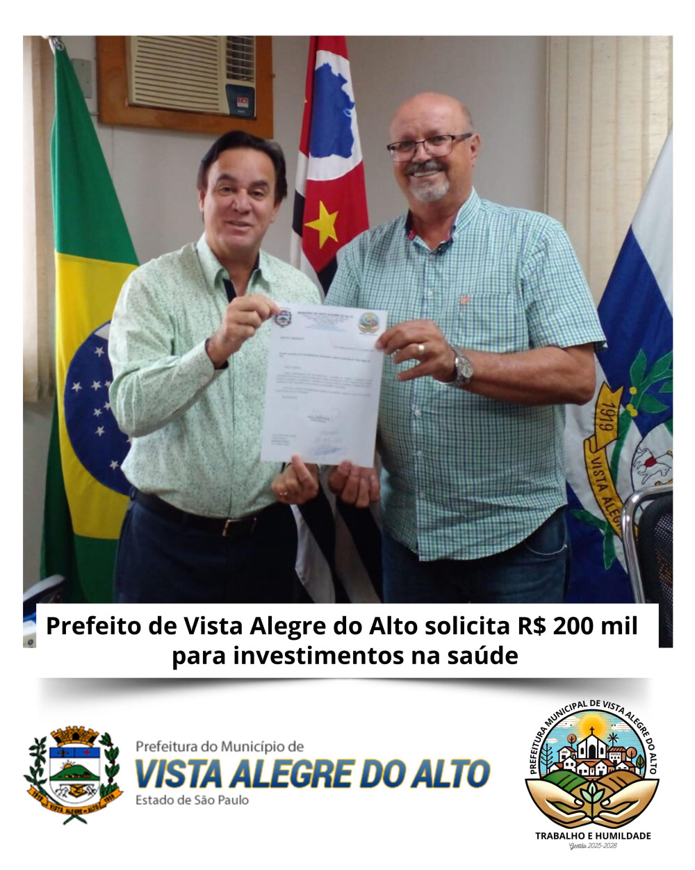 Prefeito de Vista Alegre do Alto solicita R$ 200 mil para investimentos na saúde.