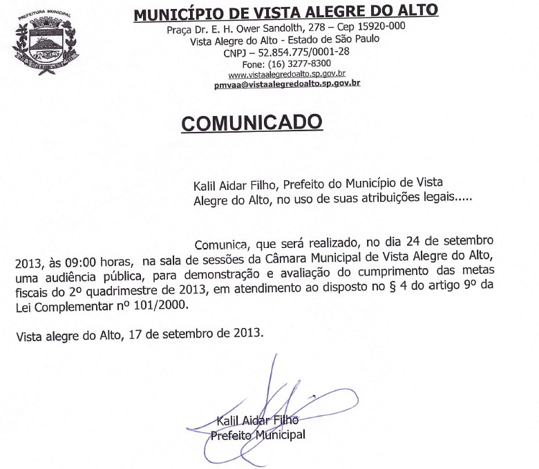 Comunicado de Audiência Pública