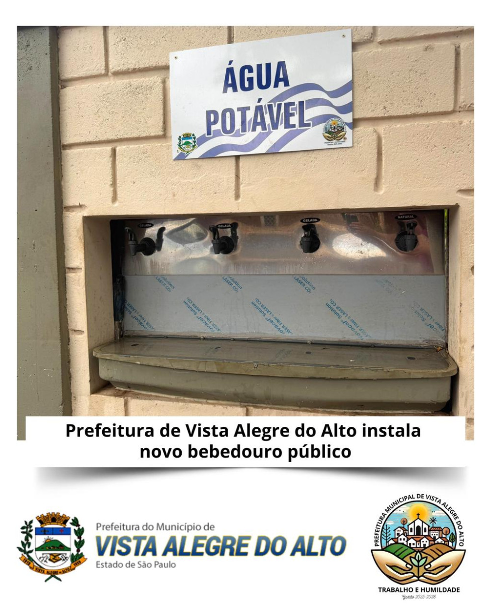 Prefeitura de Vista Alegre do Alto instala novo bebedouro público.