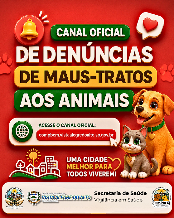 Prefeitura de Vista Alegre do Alto lança canal oficial para denúncias de maus-tratos a animais.