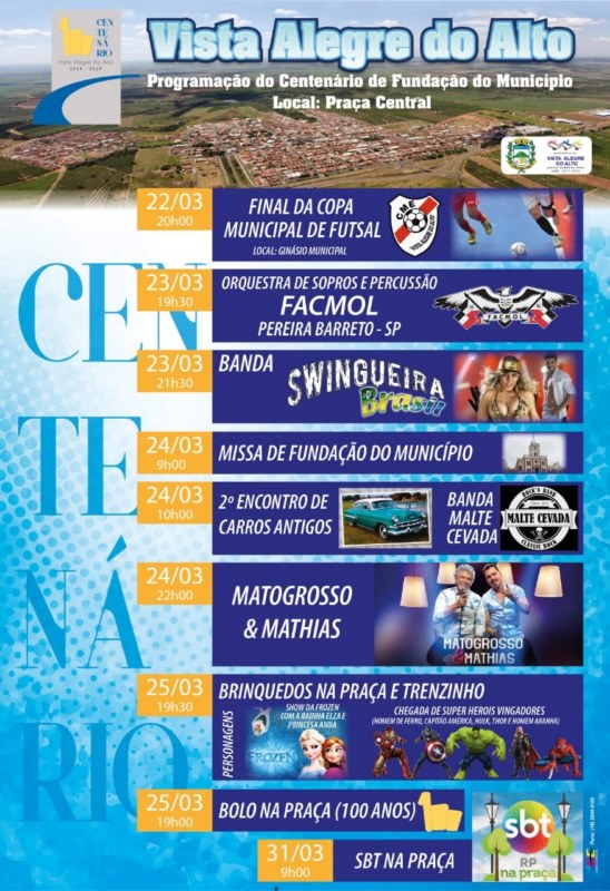 Prefeitura divulga programação de aniversário da cidade.