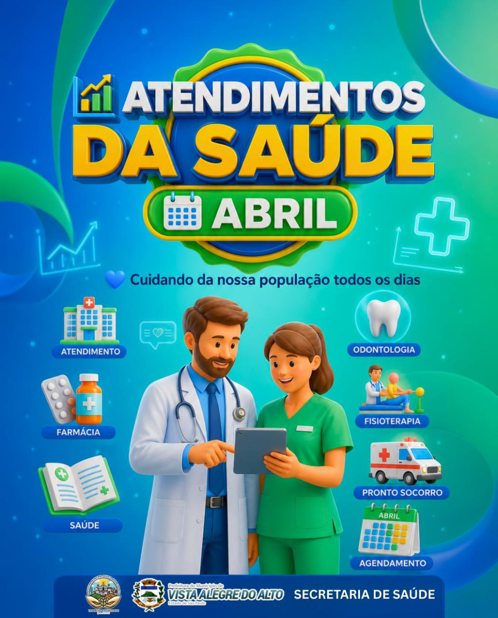 Prefeitura de Vista Alegre do Alto divulga balanço dos atendimentos de saúde em abril.