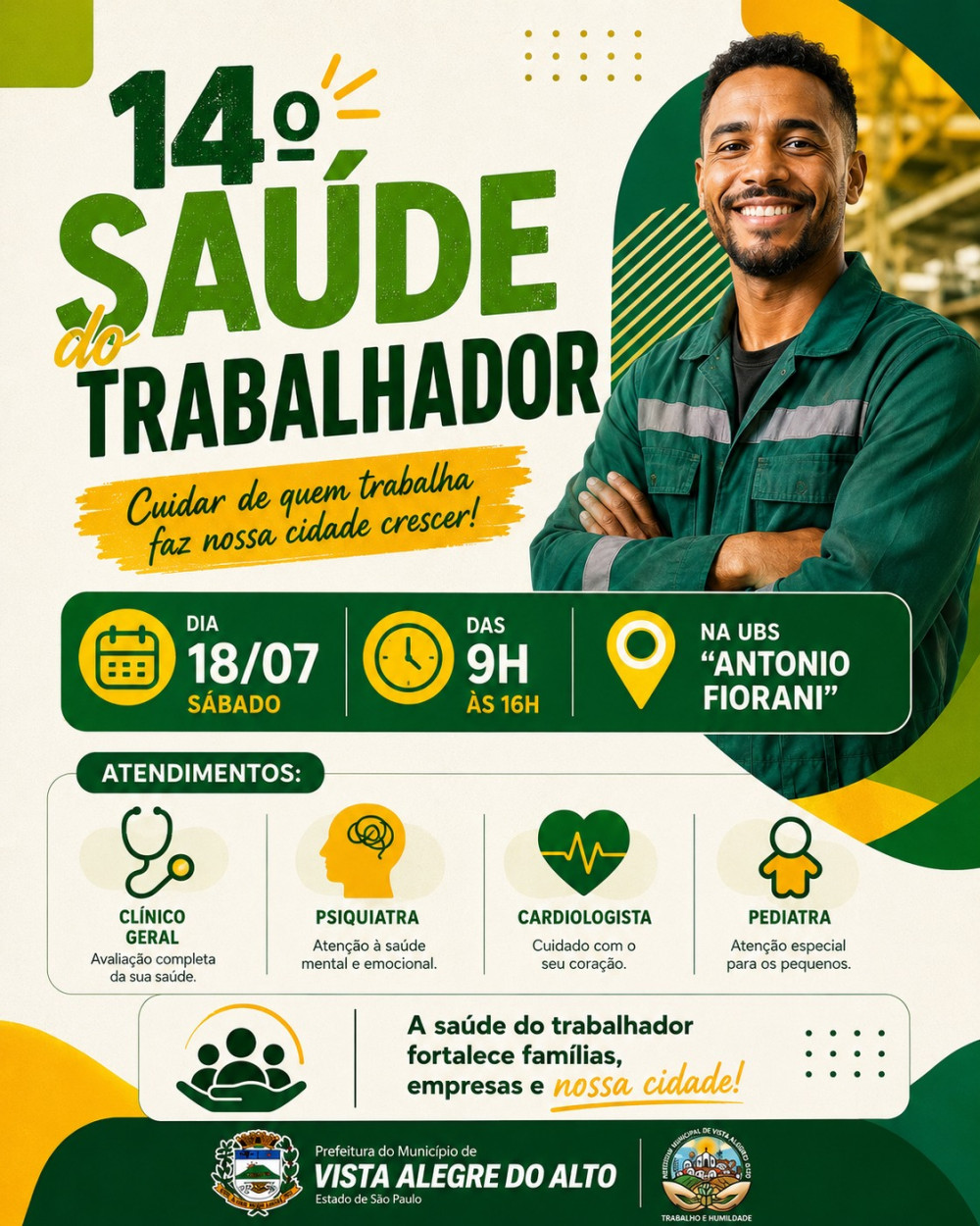 14º Sábado da Saúde do Trabalhador será realizado no dia 18 de julho em Vista Alegre do Alto.