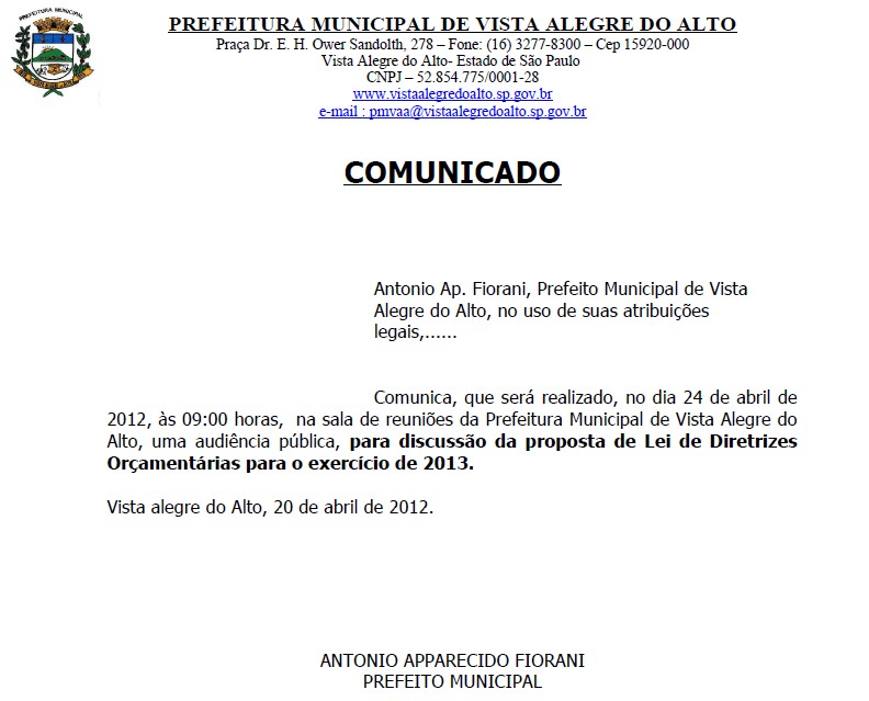 Comunicado Audiência Pública