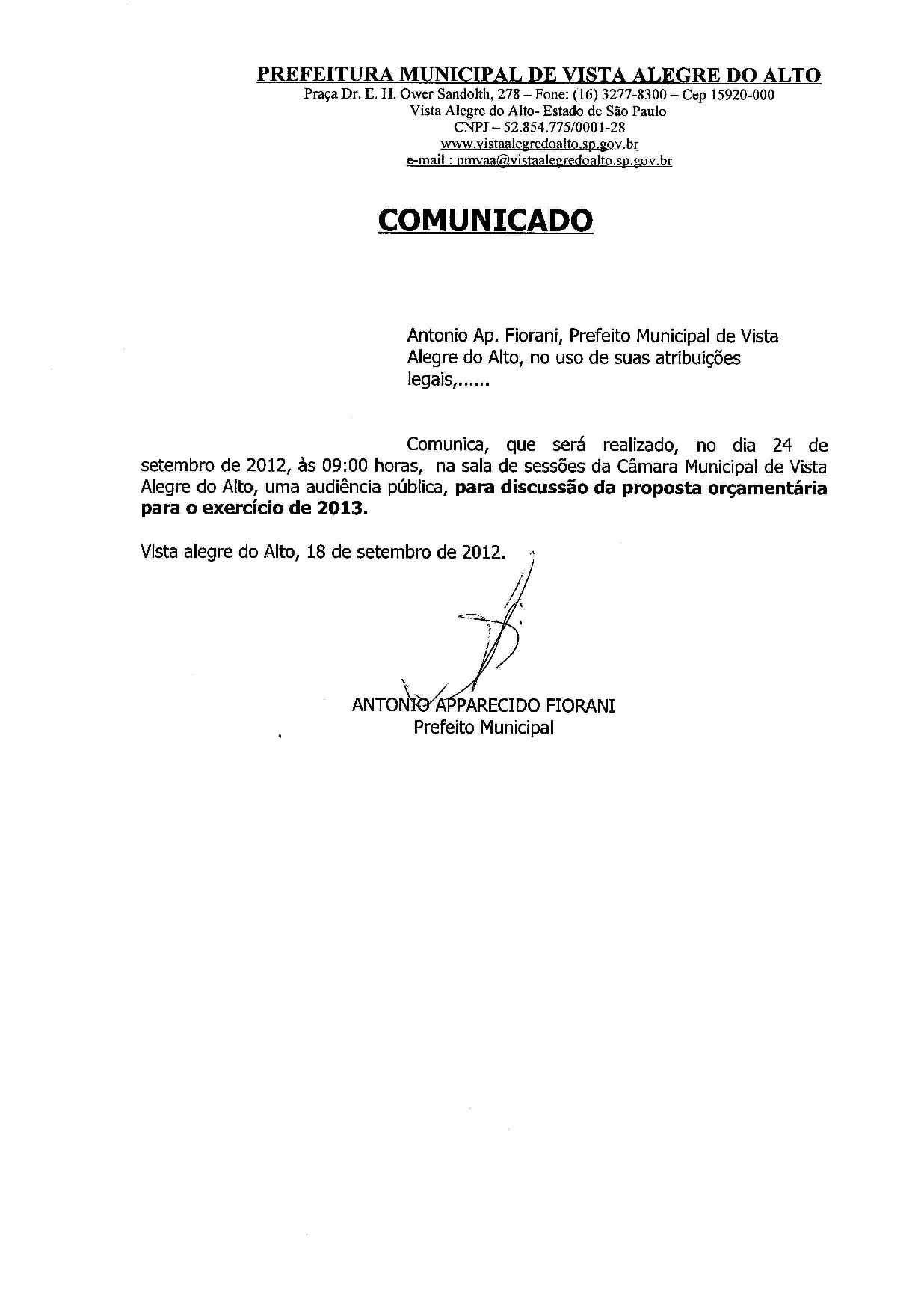 Comunicado de Audiência Pública - LOA