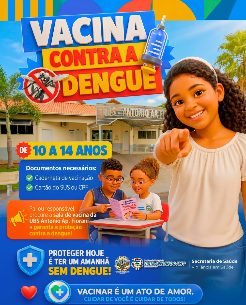 Vacinação contra a dengue para crianças e adolescentes.