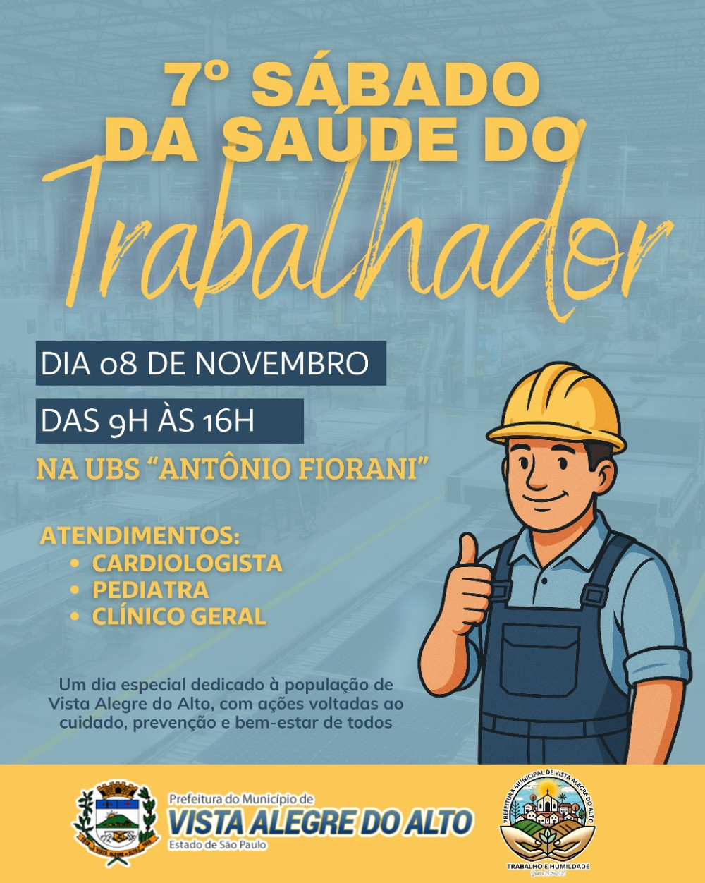 Prefeitura convida para o 7º Sábado da Saúde do Trabalhador.