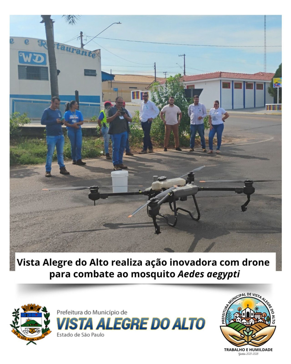 Vista Alegre do Alto realiza ação inovadora com drone para combate ao mosquito Aedes aegypti.