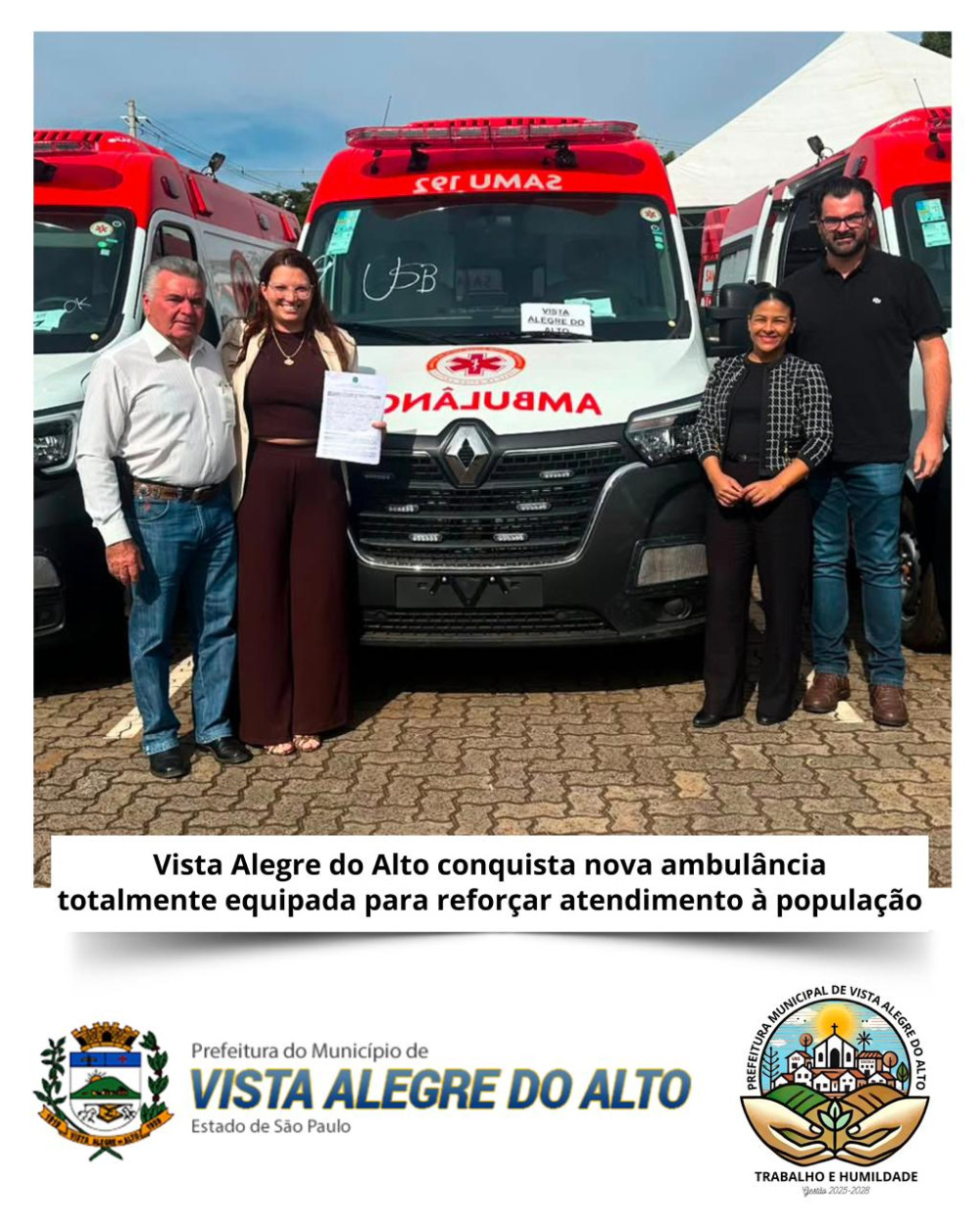 Vista Alegre do Alto conquista nova ambulância totalmente equipada para reforçar atendimento à população.
