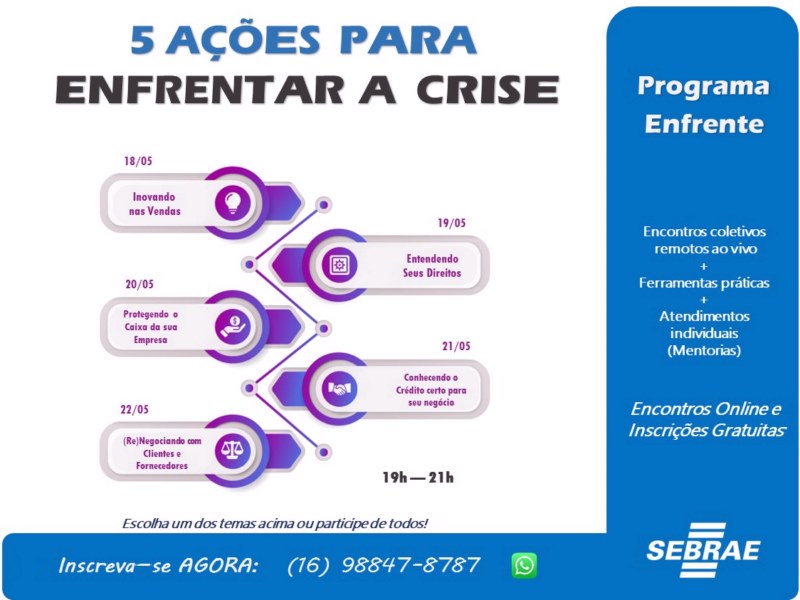 Imperdível - PROGRAMA ENFRENTE - 18 a 22 de Maio.