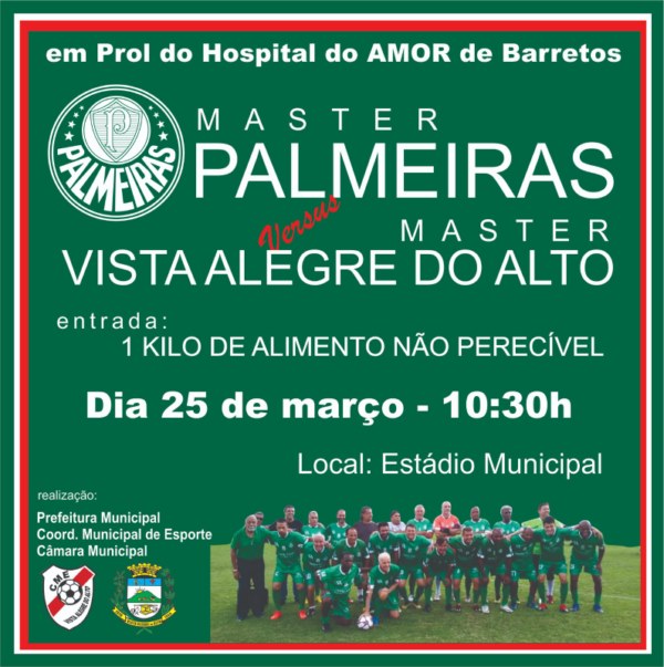 Recheado de craques, máster do Palmeiras joga no aniversário de Vista Alegre.