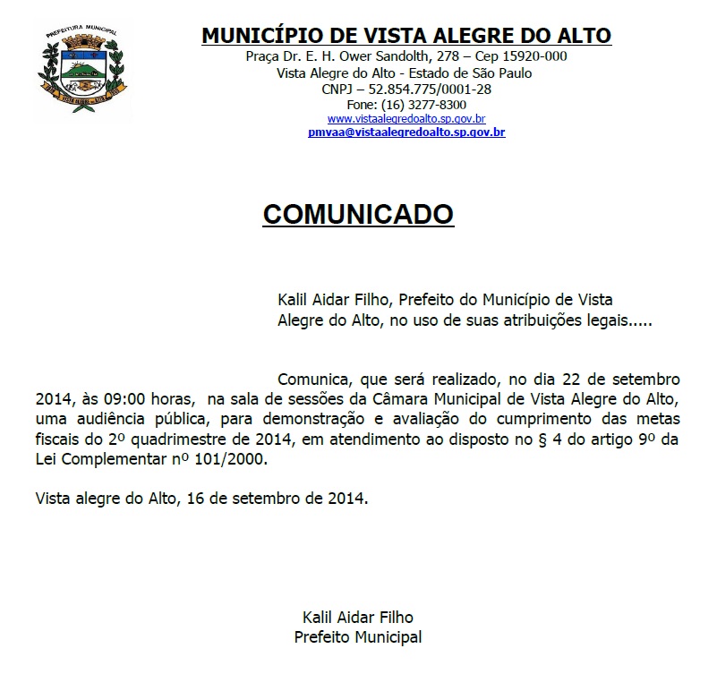 Comunicado Audiência Pública LRF