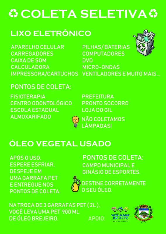 Coleta de Lixo Eletrônico e Óleo de cozinha usado.