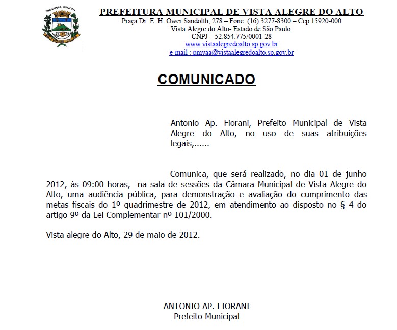 Comunicado Audiência Pública