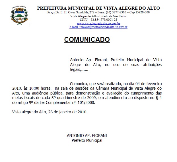 Comunicado Audiência Pública