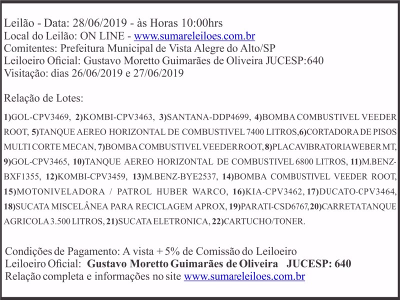 Comunicado - Leilão Público.