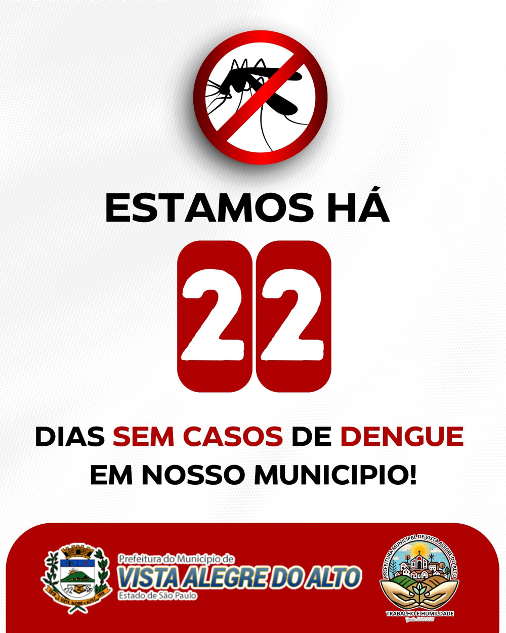 O município de Vista Alegre do Alto está há 22 dias sem registrar novos casos de dengue.