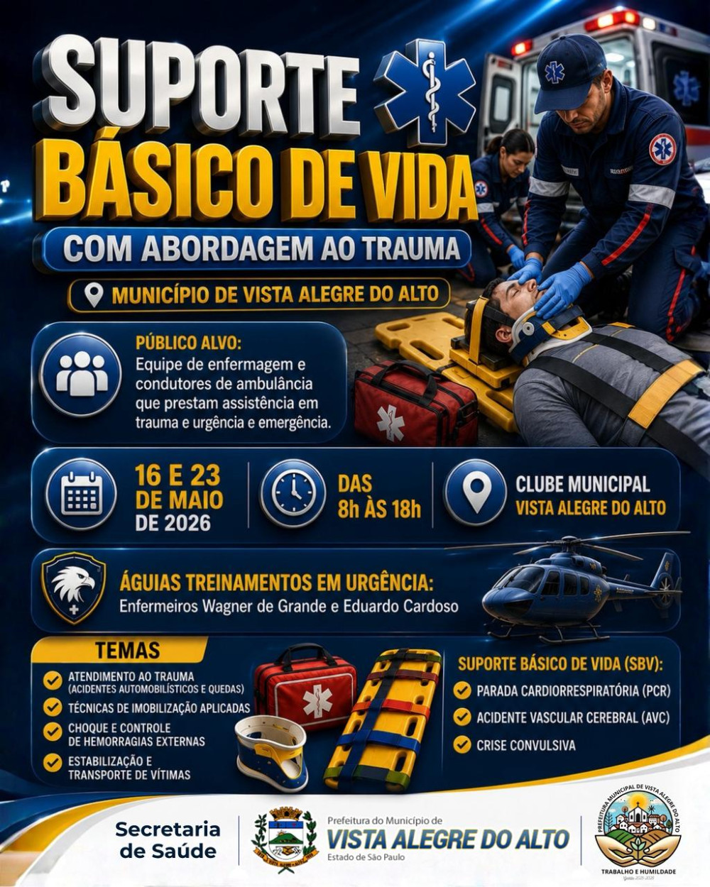 Treinamento “Suporte Básico de Vida com Abordagem ao Trauma” acontece nos dias 16 e 23 de maio.