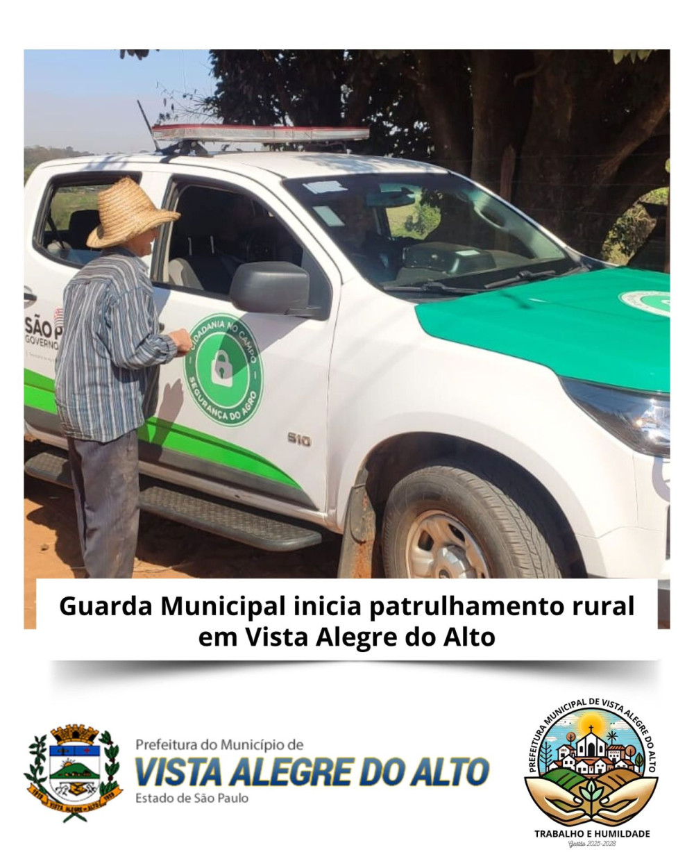 Guarda Municipal inicia patrulhamento rural em Vista Alegre do Alto.