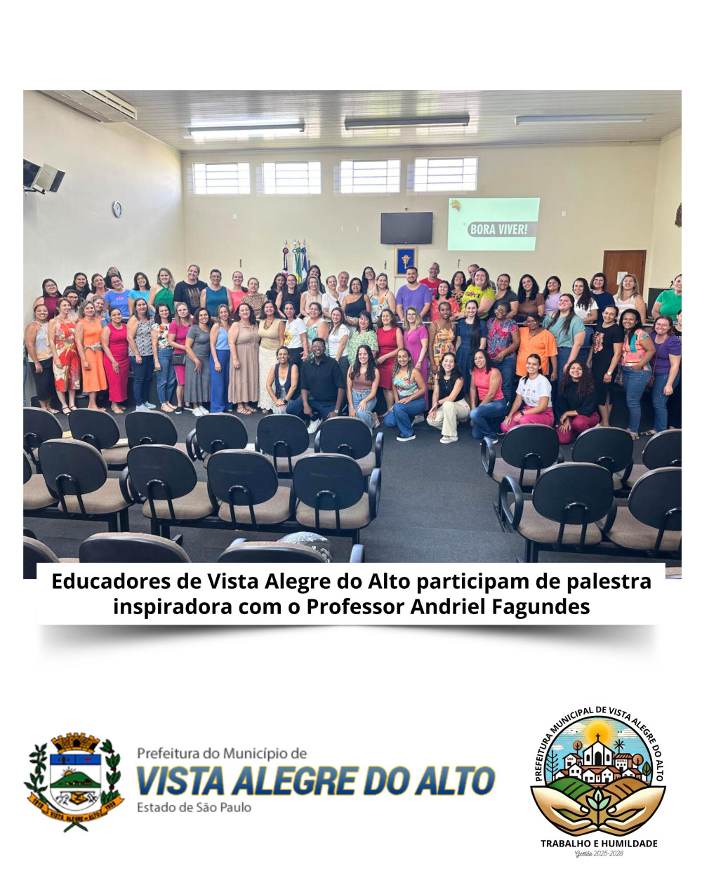 Educadores de Vista Alegre do Alto participam de palestra inspiradora com o Professor Andriel Fagundes.