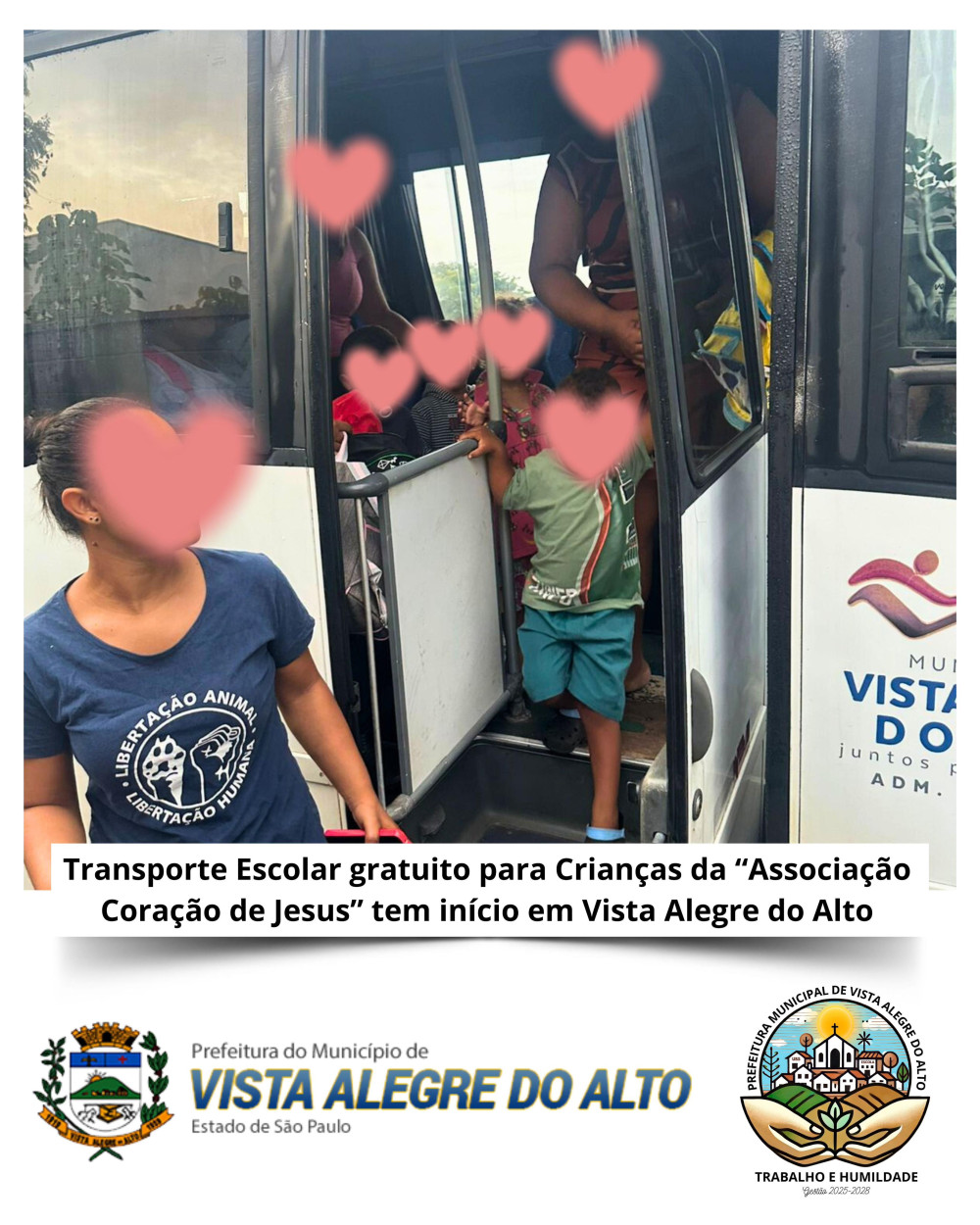 Transporte Escolar gratuito para Crianças da “Associação Coração de Jesus” tem início em Vista Alegre do Alto.