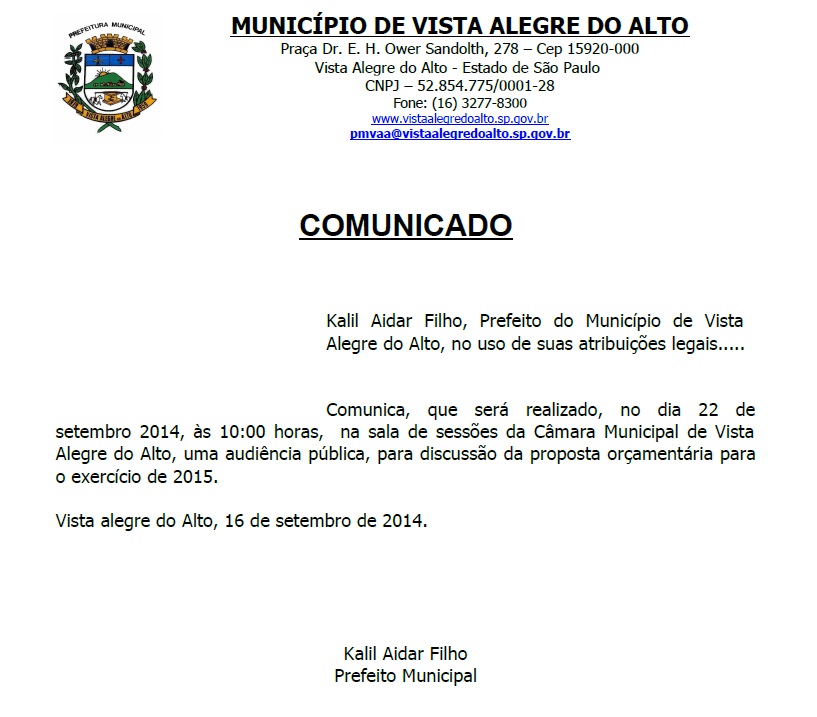 Comunicado Audiência Pública LOA
