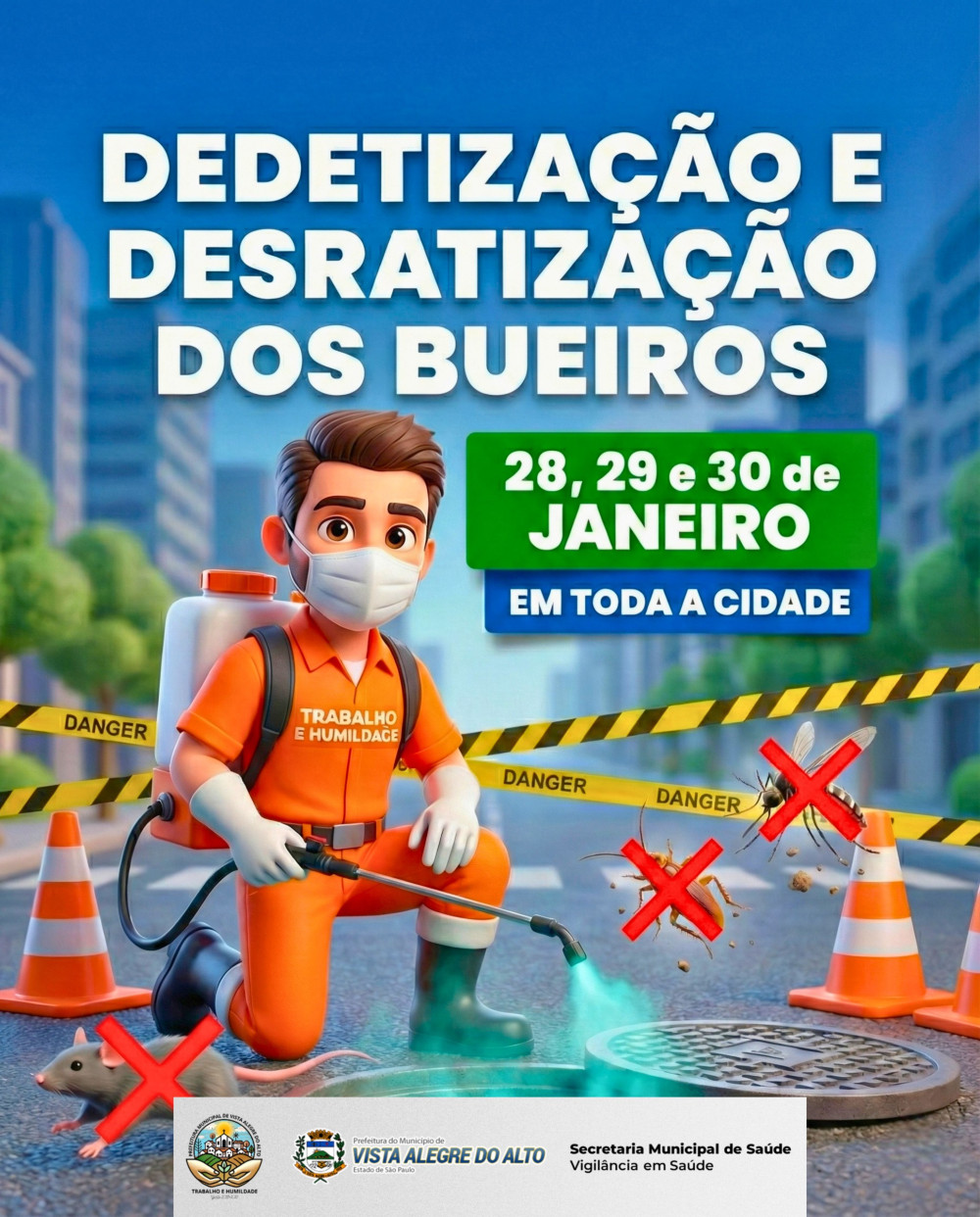 Prefeitura realiza dedetização e desratização dos bueiros em toda a cidade.