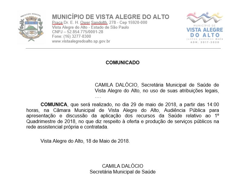 Comunicado Audiência Pública - Saúde.