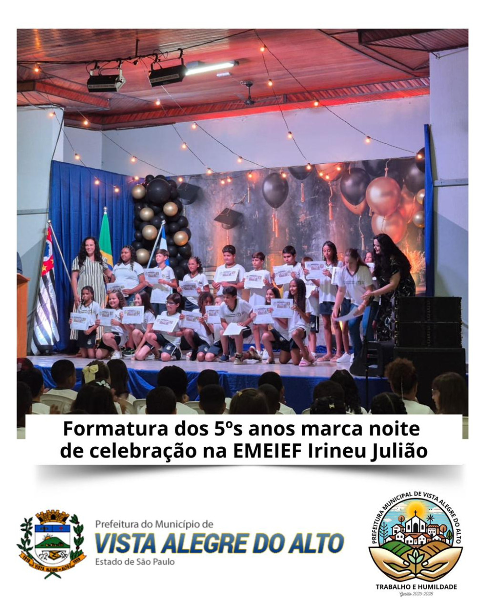Formatura dos 5ºs anos marca noite de celebração na EMEIEF Irineu Julião.