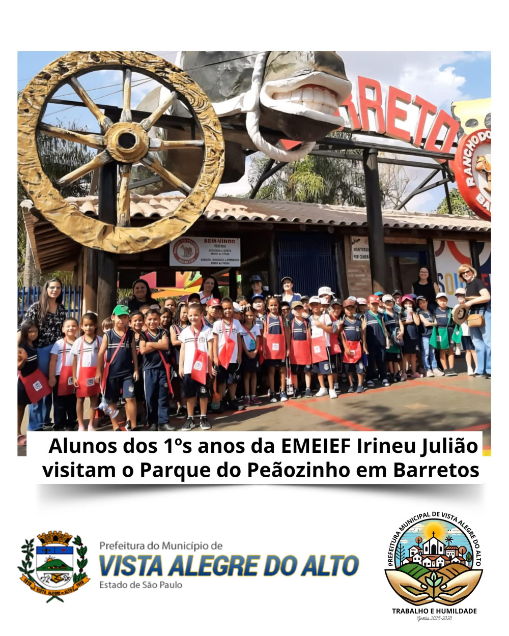 Alunos dos 1ºs anos da EMEIEF Irineu Julião visitam o Parque do Peãozinho em Barretos.