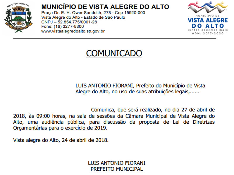 Comunicado - Audiência Pública.