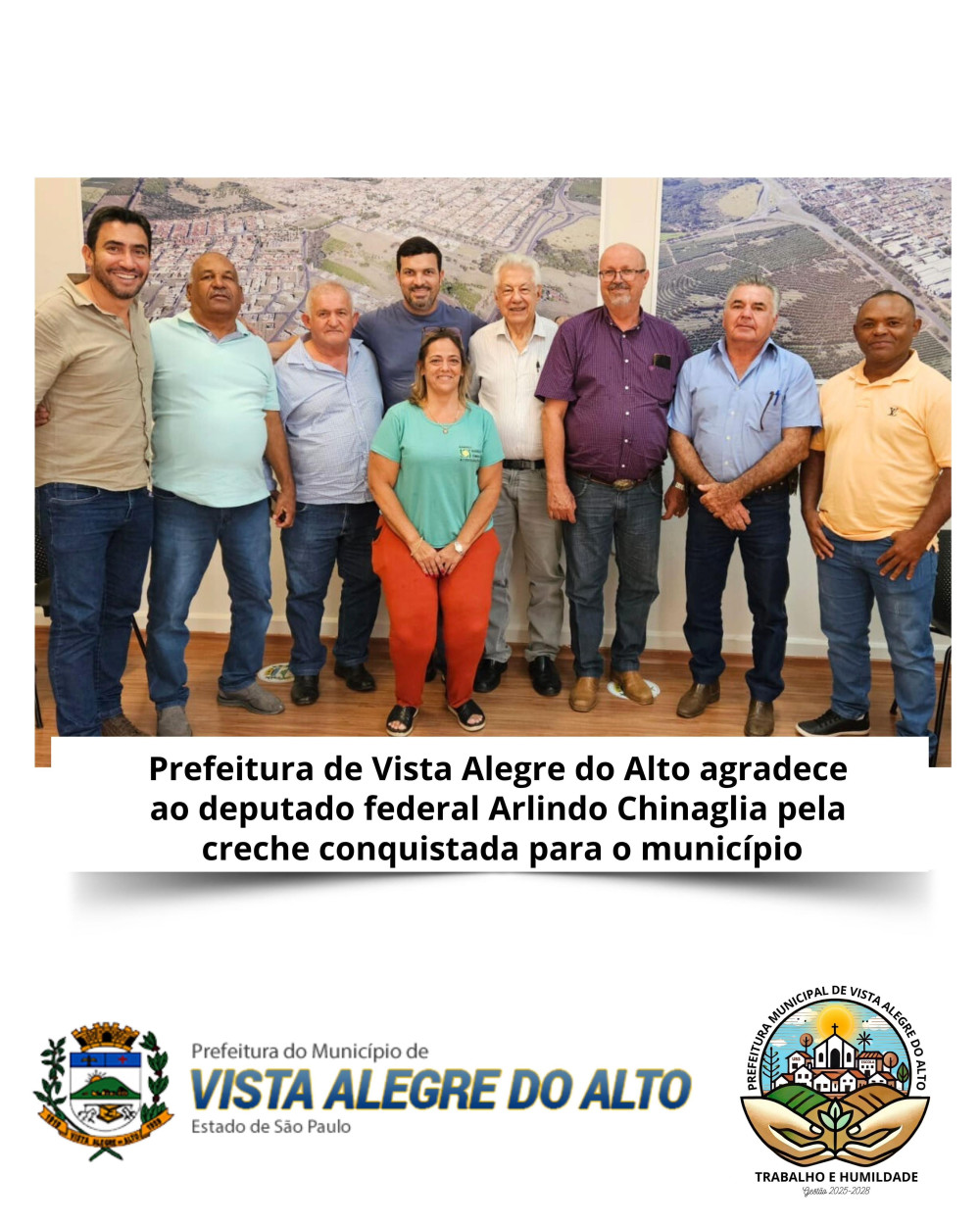 Prefeitura de Vista Alegre do Alto agradece ao deputado federal Arlindo Chinaglia pela creche conquistada para o município.