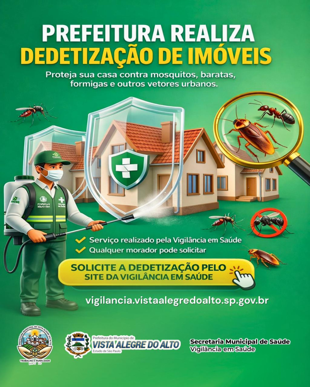 Prefeitura disponibiliza serviço de dedetização de imóveis para moradores.