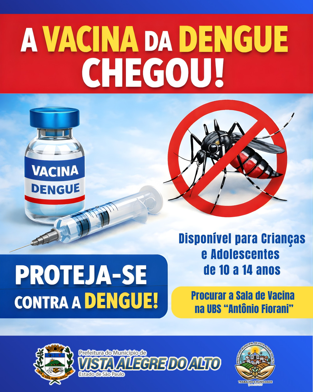 Vacina contra a dengue chega a Vista Alegre do Alto e já está disponível na UBS.